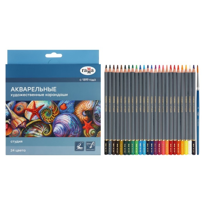 Карандаши акварельные Гамма  Карандаши акварельные Гамма "Студия" 24 цвета, грифель 3.8 мм, картонная коробка, 110822_24