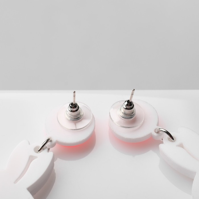 Серьги акрил «Зайчики», цвет бело-розовый в серебре Серьги акрил «Зайчики», цвет бело-розовый в серебре