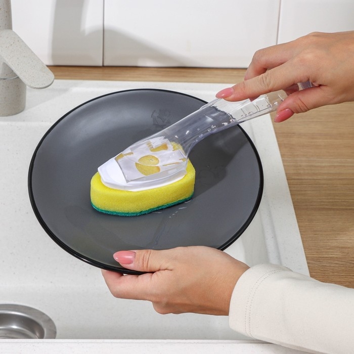 Губка для посуды Доляна, с ручкой дозатором, поролон, абразивное покрытие, 24×5,5×8 см Губка для посуды Доляна, с ручкой дозатором, поролон, абразивное покрытие, 24×5,5×8 см
