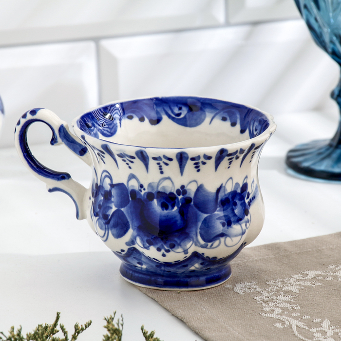 Чайная пара Чайная пара "Шатер", гжель, фарфор, 9х15 см