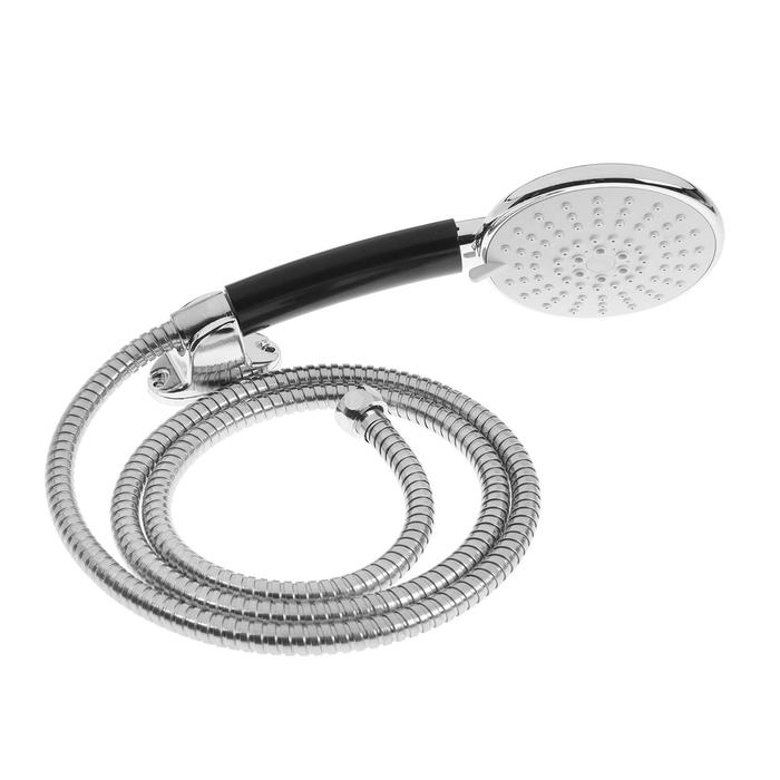 Набор для душа ZEIN Z0405, шланг 150 см, держатель, лейка 5 режимов, черн.ручка, хром Набор для душа ZEIN Z0405, шланг 150 см, держатель, лейка 5 режимов, черн.ручка, хром