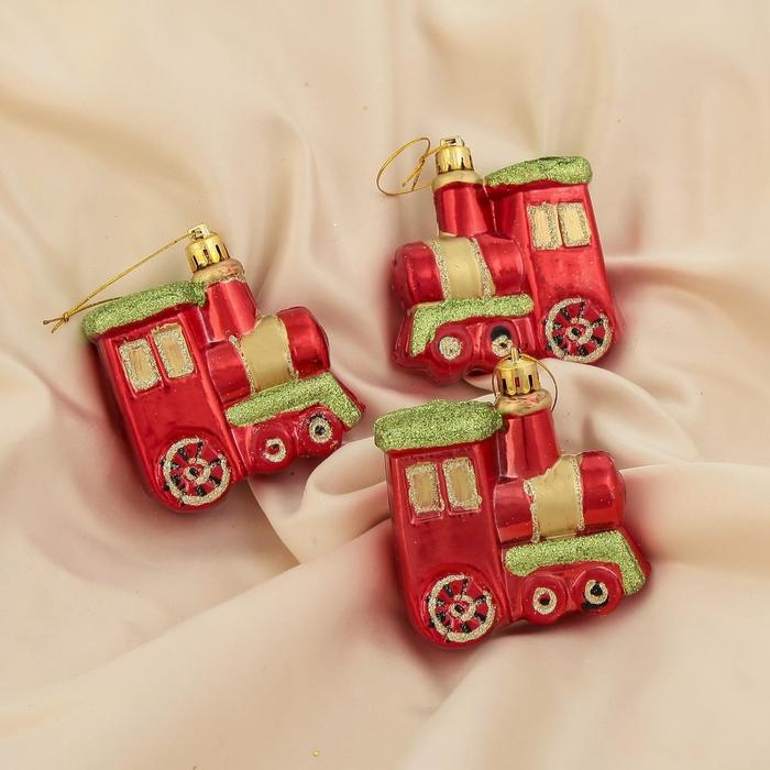 Украшение ёлочное Украшение ёлочное "Паровозик" (набор 3 шт) 6,5х6,5 см, красный