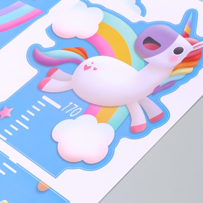 Наклейка пластик интерьерная цветная ростомер  Наклейка пластик интерьерная цветная ростомер "Единорог на радуге" 50x70 см