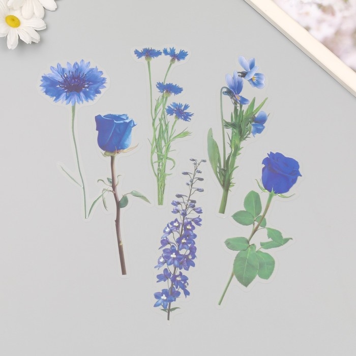 Наклейки пластик Наклейки пластик "Цветы и цитаты. Голубые" набор 12 шт 8,5х21,5х0,2 см