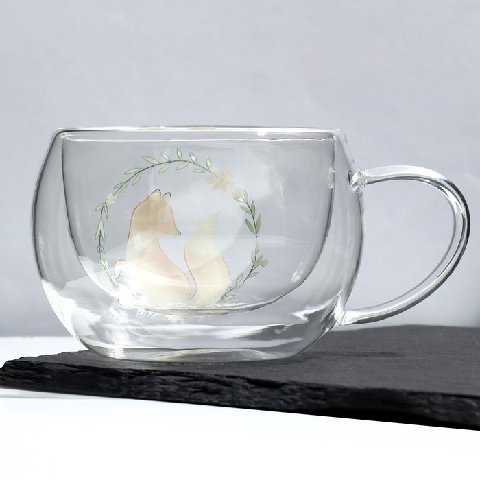 Кружка стеклянная с двойными стенками &laquo;Лисичка&raquo;, 270 мл