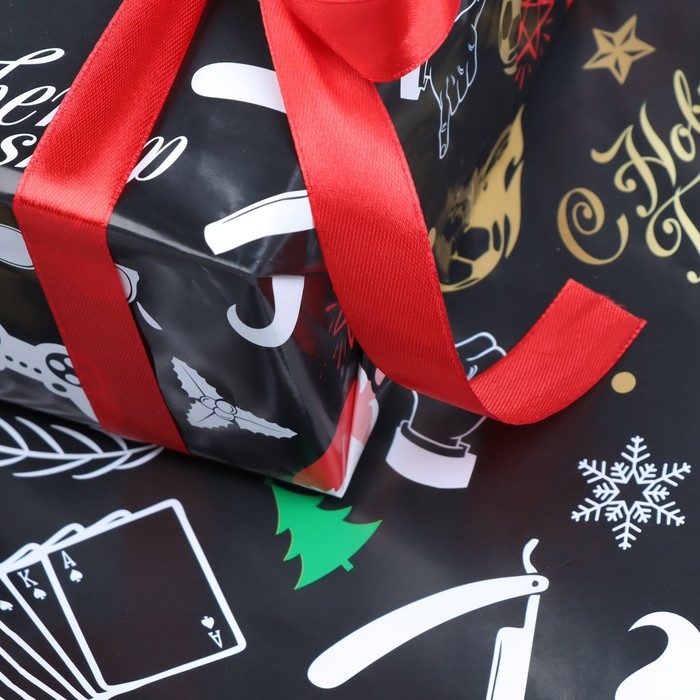 Новый год. Бумага упаковочная глянцевая  Новый год. Бумага упаковочная глянцевая "Брутальный санта", 70 х 100 см, 1 лист