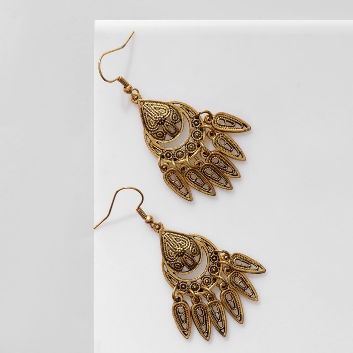 Серьги висячие «Этника» капля с листьями, цвет чернёное золото, 6 см Серьги висячие «Этника» капля с листьями, цвет чернёное золото, 6 см