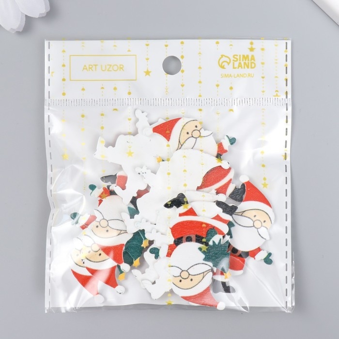 Декор для творчества дерево Декор для творчества дерево "Дедушка мороз с ёлкой" набор 10 шт 4,2х3,4 см