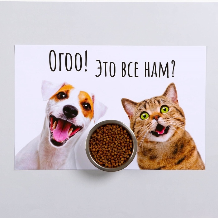 Коврик под миску  Коврик под миску "Пижон" 43 х 28 см "Ого! Это всё нам?"