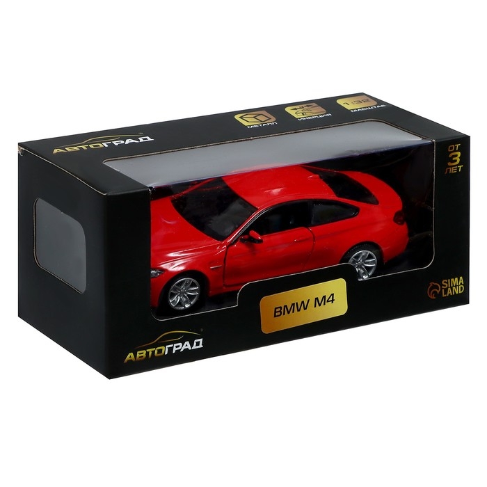 Машина металлическая BMW M4 COUPE, инерционная, 1:32, открываются двери, цвет красный Машина металлическая BMW M4 COUPE, инерционная, 1:32, открываются двери, цвет красный