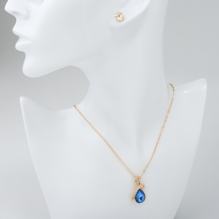 Гарнитур 5 предметов: 4 пары пусет, кулон «Капелька», цвет бело-голубой в золоте, 40 см
