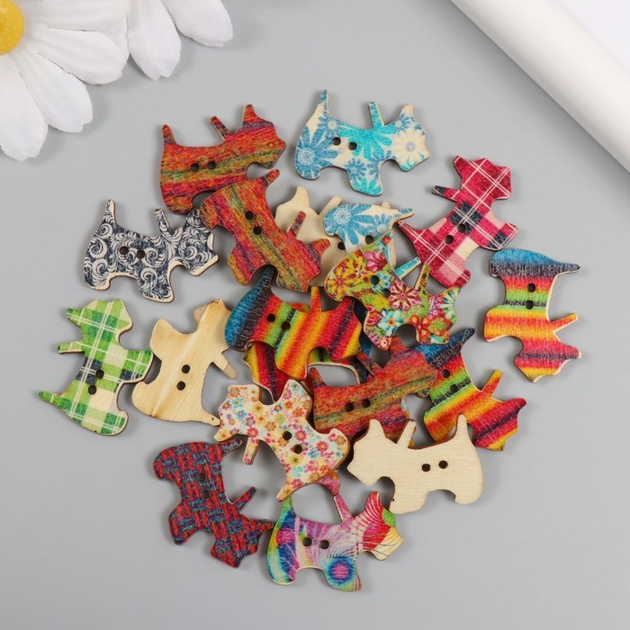 Пуговицы дерево для творчества 2 прокола Пуговицы дерево для творчества 2 прокола "Терьер" набор 20 шт 2,8х2 см