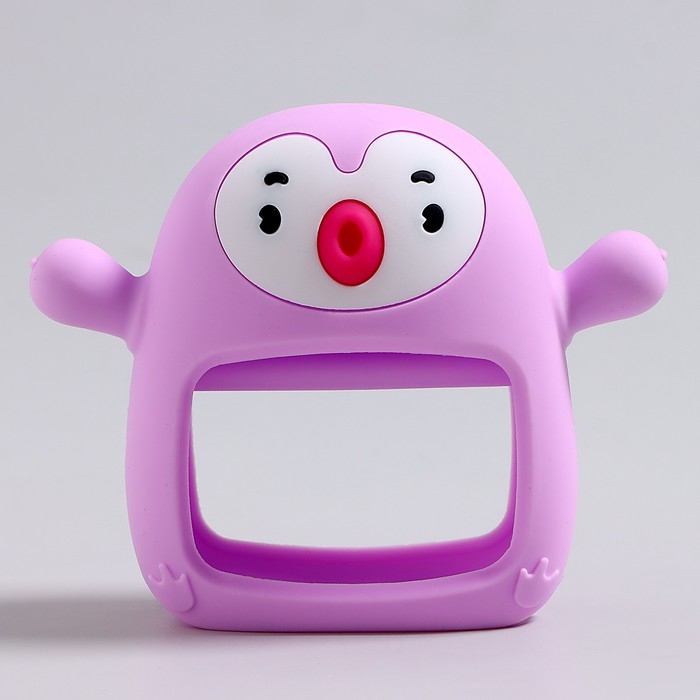 Прорезыватель зубной «Пингвинёнок», в форме соска c ручкой, цвет фиолетовый
