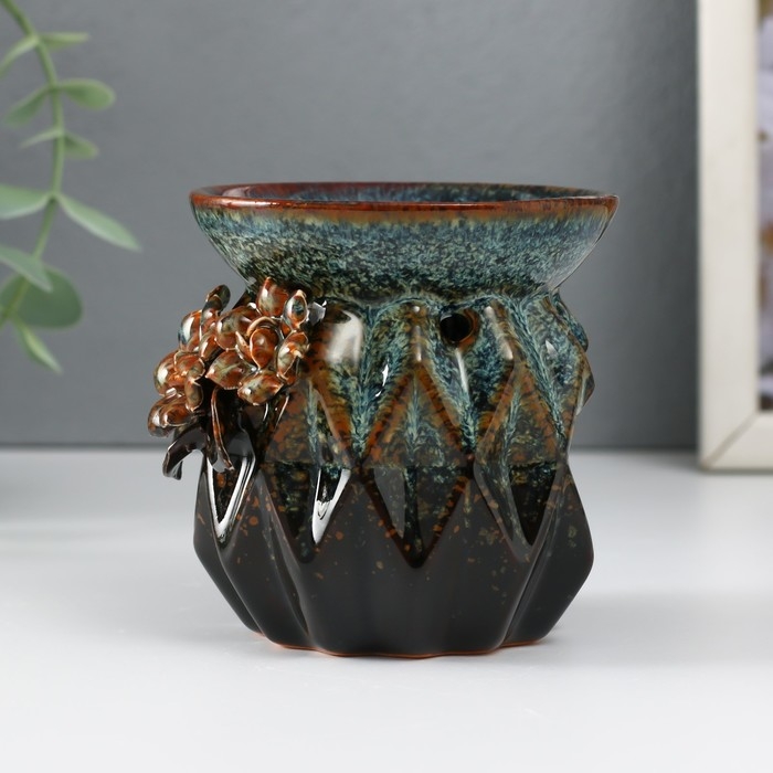 Аромалампа керамика  Аромалампа керамика "Узоры и рельеф" коричневая 8х8х8,4 см