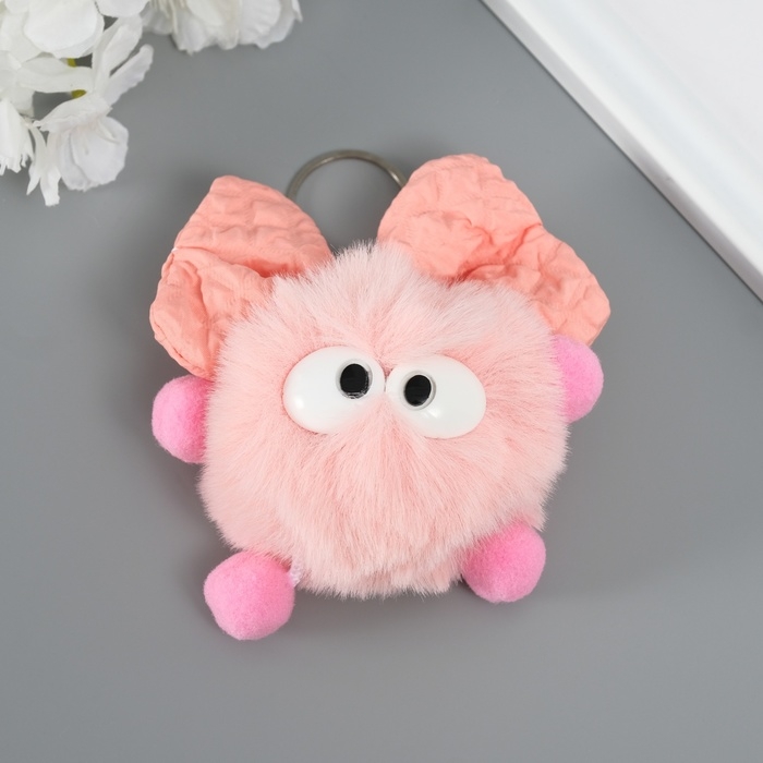 Пушистик на кольце Пушистик на кольце "Мася с большим бантом" персиковый 12х8х8 см