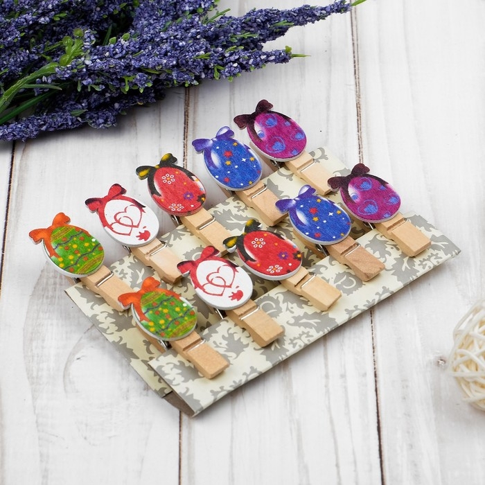 Прищепки декоративные с верёвкой для подвеса «Пасхальные яйца» набор 10 шт. Прищепки декоративные с верёвкой для подвеса «Пасхальные яйца» набор 10 шт.