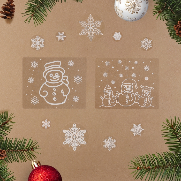 Набор наклеек Набор наклеек "Новогодний" снеговички, 34,3 х 35,6 см