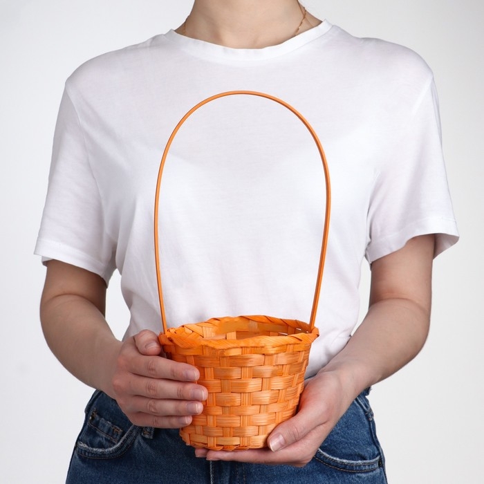 Корзина плетёная, бамбук, оранжевая, средняя Корзина плетёная, бамбук, оранжевая, средняя