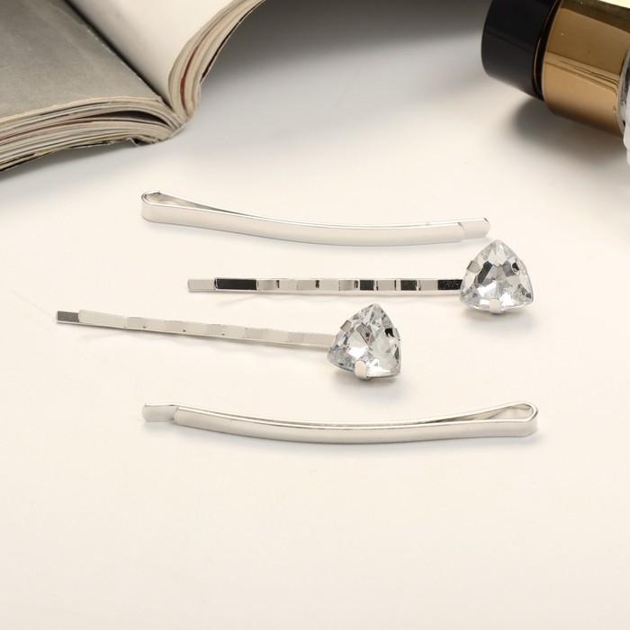 Невидимка для волос  Невидимка для волос "Амелия" (набор 4 шт) 6 см, серебро