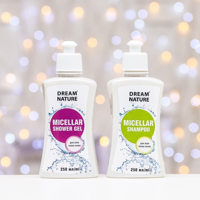 Подарочный набор косметики мицеллярный DreamNature:шампунь для волос, 250 мл+ гель для душа, 250 мл Подарочный набор косметики мицеллярный DreamNature:шампунь для волос, 250 мл+ гель для душа, 250 мл