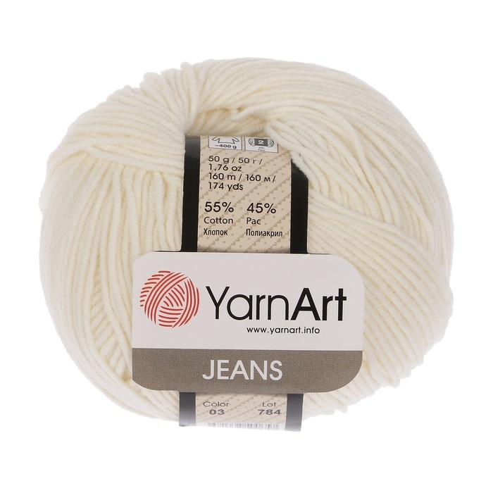 Пряжа  Пряжа "Jeans" 55% хлопок, 45% акрил 160м/50гр (03 молочный)