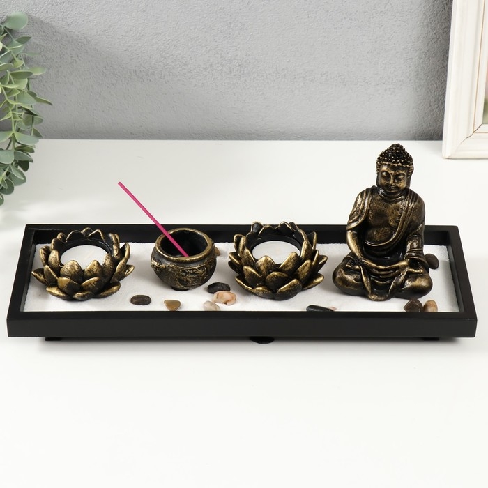 Сад камней Дзен  Сад камней Дзен "Будда с лотосами" песок+аромапалочки+свечи 36х13х13,3 см