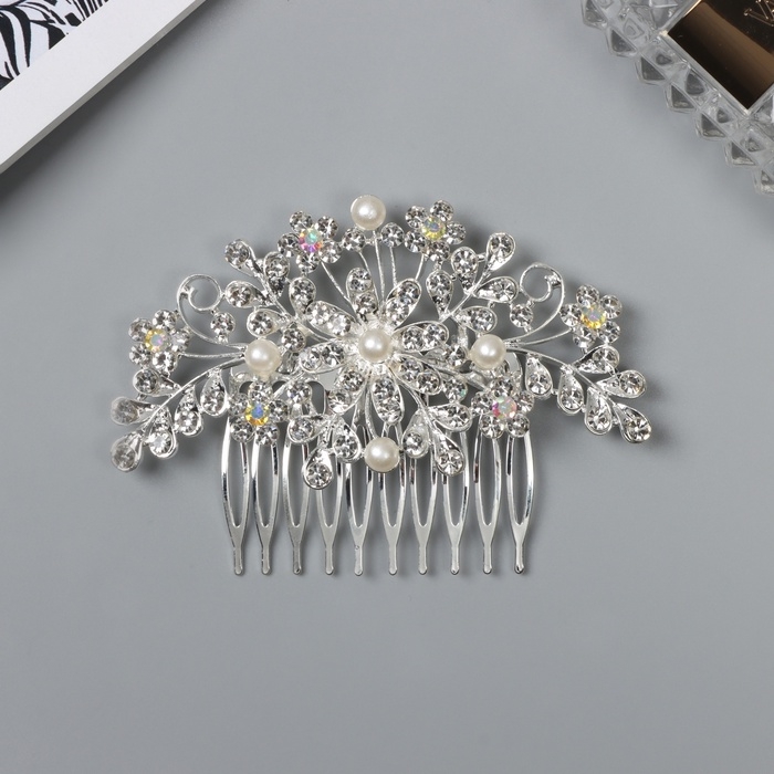 Гребень для волос Гребень для волос "Леона" цветочный, 9х6 см, серебро