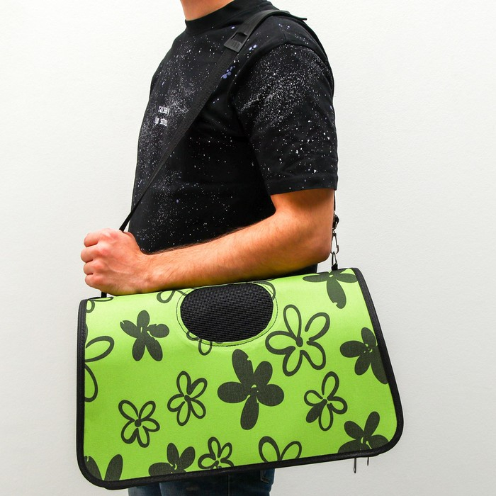 Сумка - переноска для животных  Сумка - переноска для животных "Цветы", зелёная, размер М, 40 х 21 х 27 см