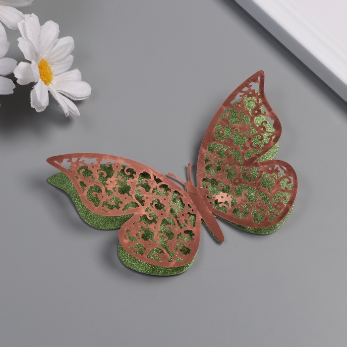 Наклейка бумага, пластик "Цветочные зелёные бабочки" блёстки набор 12 шт 12 см, 10 см 8 см   1052425