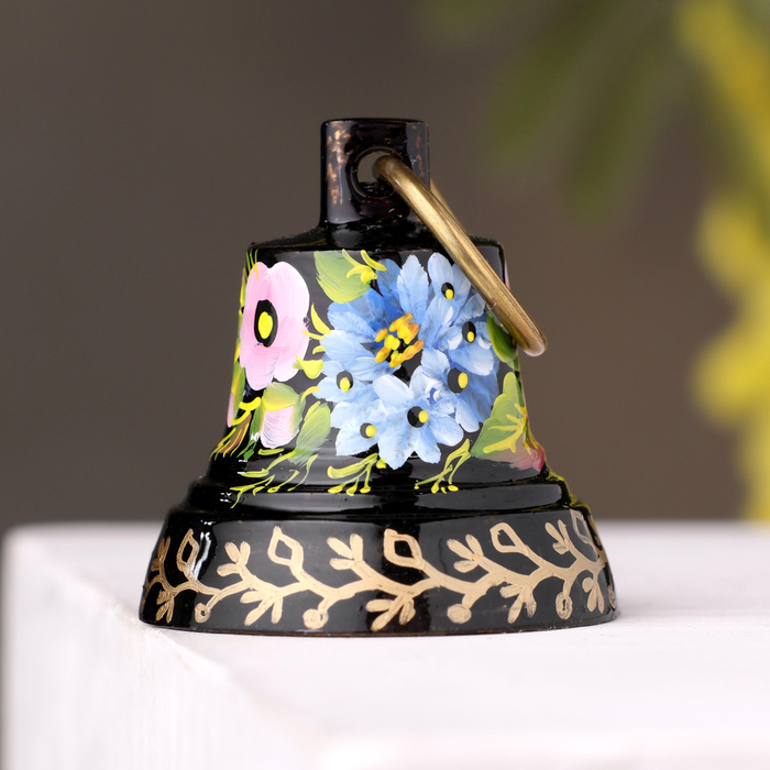 Колокольчик Валдайский  Колокольчик Валдайский "№2. Цветы", расписной, с ушком, d=35 мм