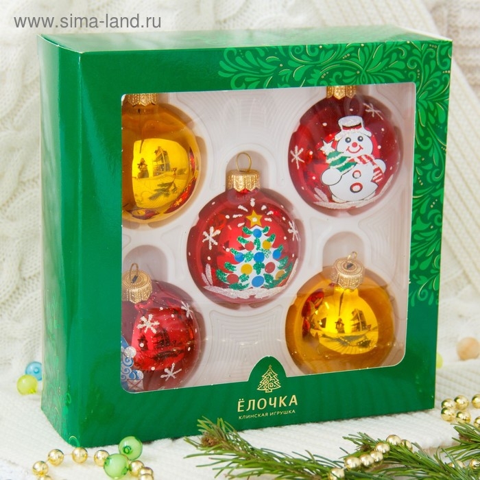 Набор новогодних шаров Набор новогодних шаров "Волшебство" d-6 см (набор 5 шт)