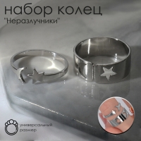 Набор колец 2 штуки «Неразлучники» лунная ночь, цвет серебро, безразмерные
