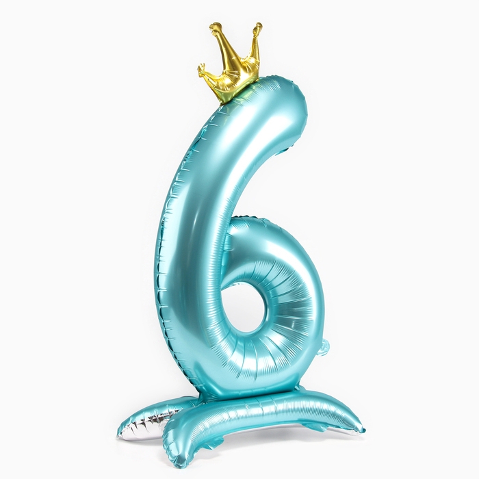 Шар фольгированный 42" &laquo;Цифра 6 с короной&raquo; на подставке, цвет голубой