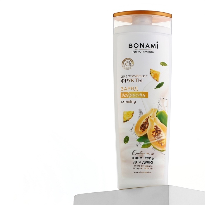 Гель для душа с экстрактом манго и папайи, заряд бодрости, 400 мл, аромат экзотических фруктов, BONAMI