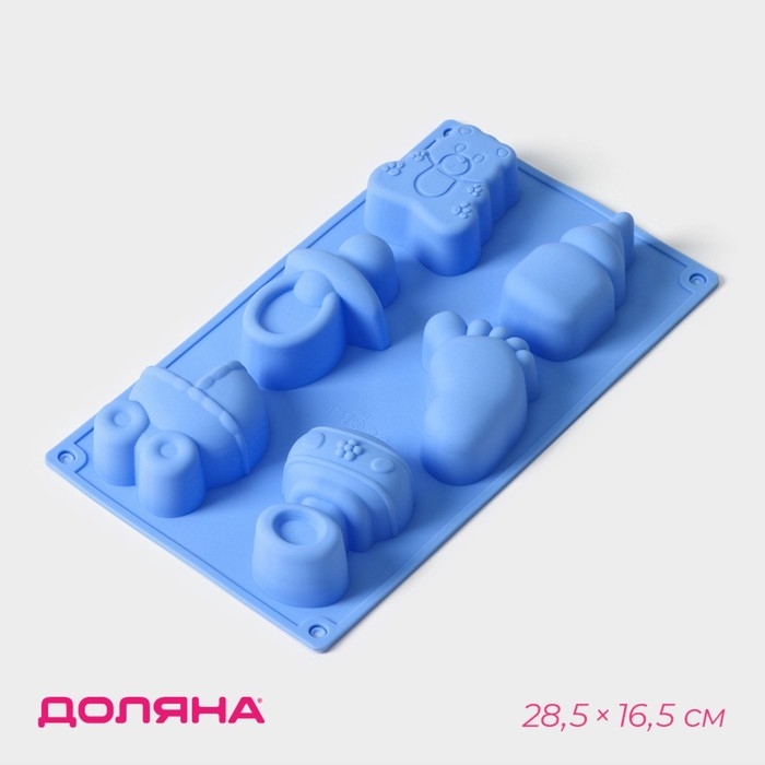 Форма для выпечки Доляна «Праздник.Для новорожденных», силикон, 28,5×16,5 см, 6 ячеек (8х5,7 см), цвет МИКС Форма для выпечки Доляна «Праздник.Для новорожденных», силикон, 28,5×16,5 см, 6 ячеек (8х5,7 см), цвет МИКС