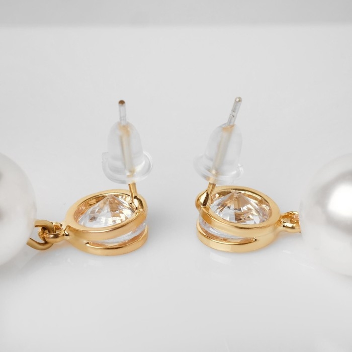 Серьги висячие Серьги висячие "Жемчуг" страза в огранке, цвет белый в золоте