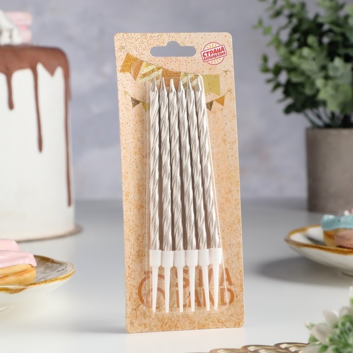 Свечи в торт витые с подставкой, 6 шт, 11 см, шампань Свечи в торт витые с подставкой, 6 шт, 11 см, шампань