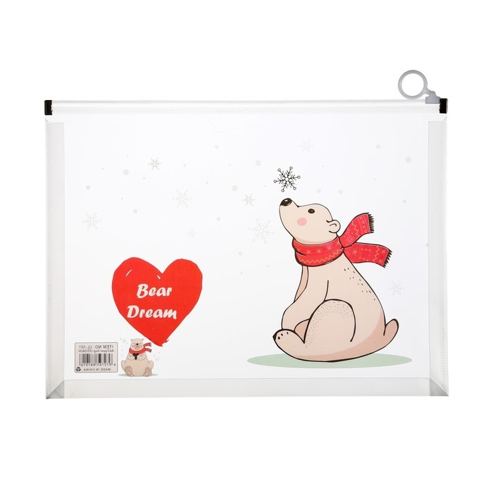 Папка-конверт на молнии формат А4, 180мкр, с рисунком Папка-конверт на молнии формат А4, 180мкр, с рисунком "Медведи", МИКС