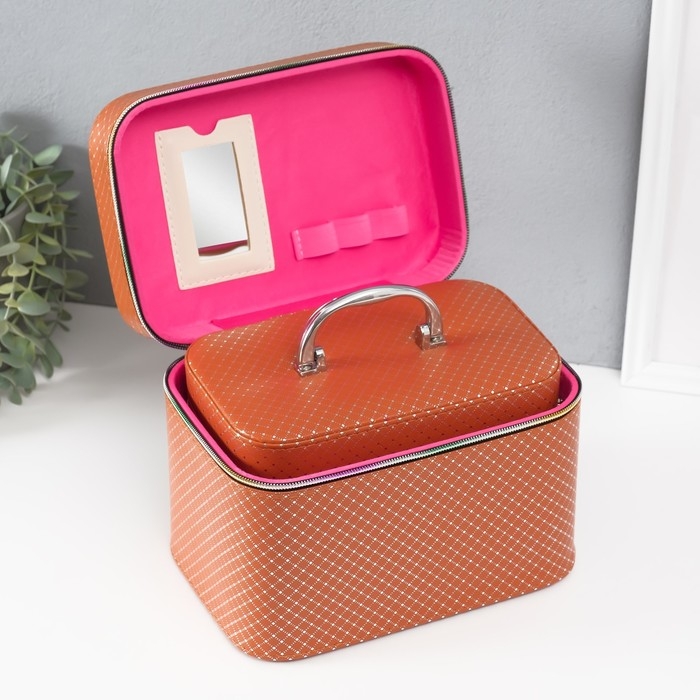 Шкатулка кожзам с зеркалом Шкатулка кожзам с зеркалом "Ромбы" охра набор 3 шт 19х10,5х10,5 21х13х14 15х23х17 см