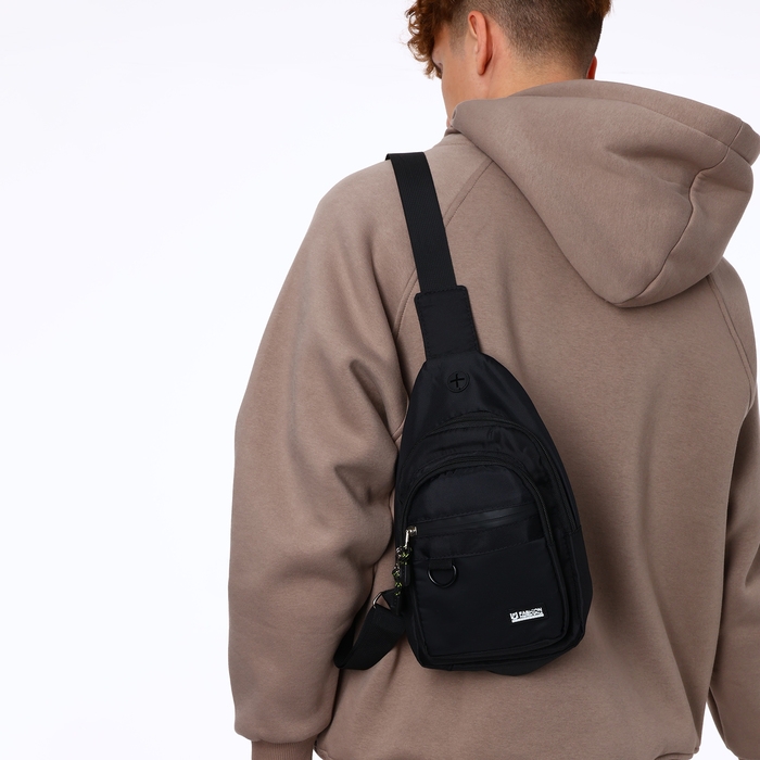 Сумка-слинг из текстиля, 3 наружных кармана, цвет чёрный Сумка-слинг из текстиля, 3 наружных кармана, цвет чёрный