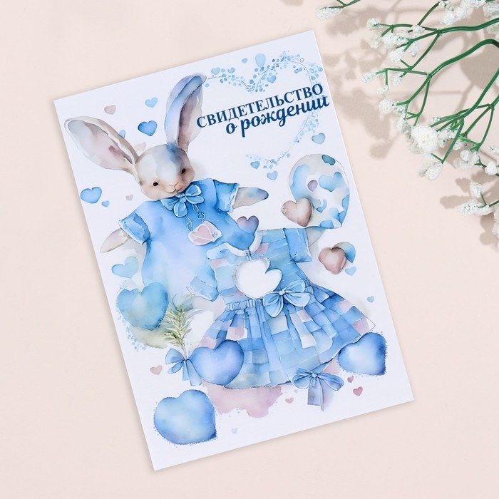 Папка под свидетельство о рождении Папка под свидетельство о рождении "Зайчик" голубой тон, А5