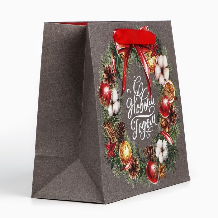 Пакет подарочный новогодний крафтовый квадратный «С Новым Годом», 22 х 22 х 11см, Новый год Пакет подарочный новогодний крафтовый квадратный «С Новым Годом», 22 х 22 х 11см, Новый год