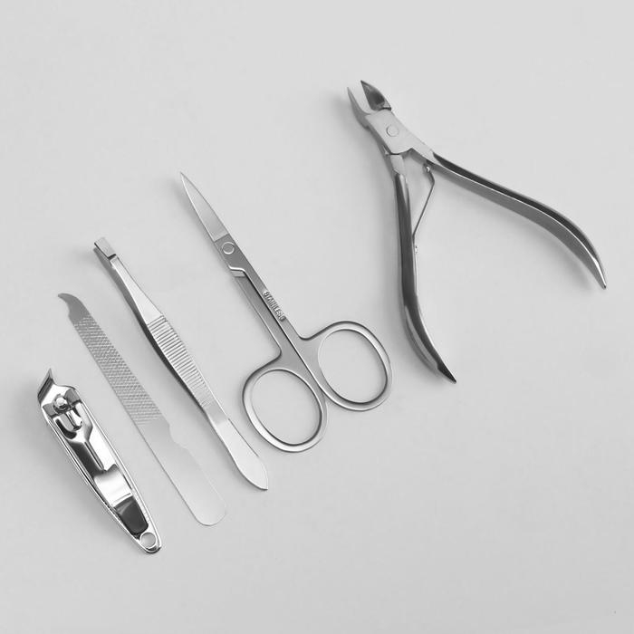 Набор маникюрный, 5 предметов, в футляре, цвет коричневый Набор маникюрный, 5 предметов, в футляре, цвет коричневый