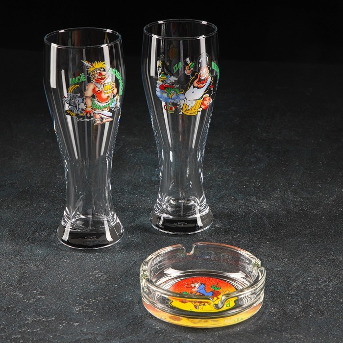 Набор «Приколы», 2 бокала для пива 300 мл, пепельница Набор «Приколы», 2 бокала для пива 300 мл, пепельница