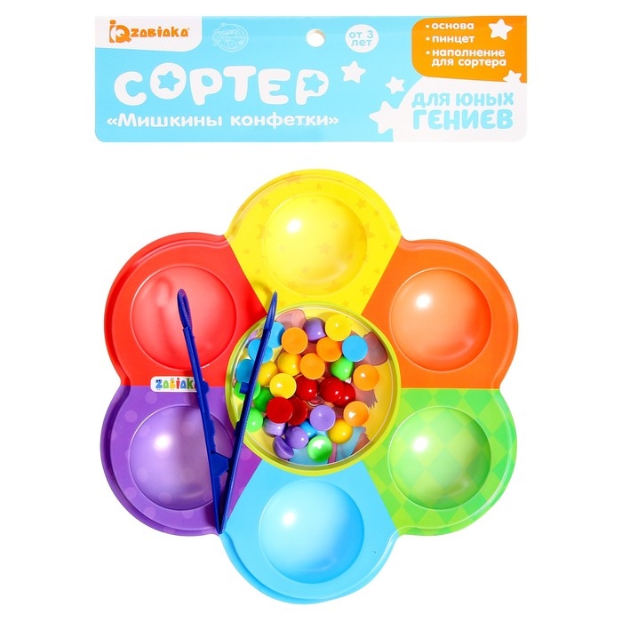 Сортер «Мишкины конфетки», по методике Монтессори, 6 цветов, с пинцетом, 3+ Сортер «Мишкины конфетки», по методике Монтессори, 6 цветов, с пинцетом, 3+
