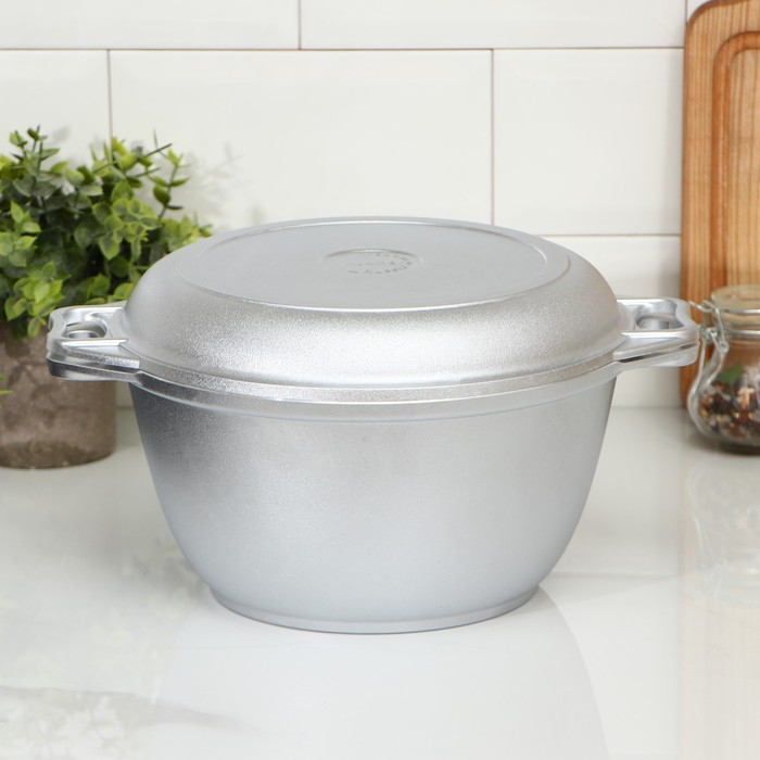 Казан, 3 л, крышка-сковорода, литые ручки, цвет серебряный Казан, 3 л, крышка-сковорода, литые ручки, цвет серебряный