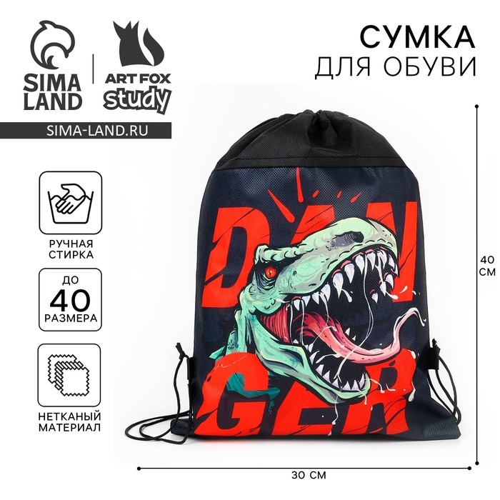 Мешок для обуви «Динозавр» нетканное полотно, размер 30 х 40 см Мешок для обуви «Динозавр» нетканное полотно, размер 30 х 40 см