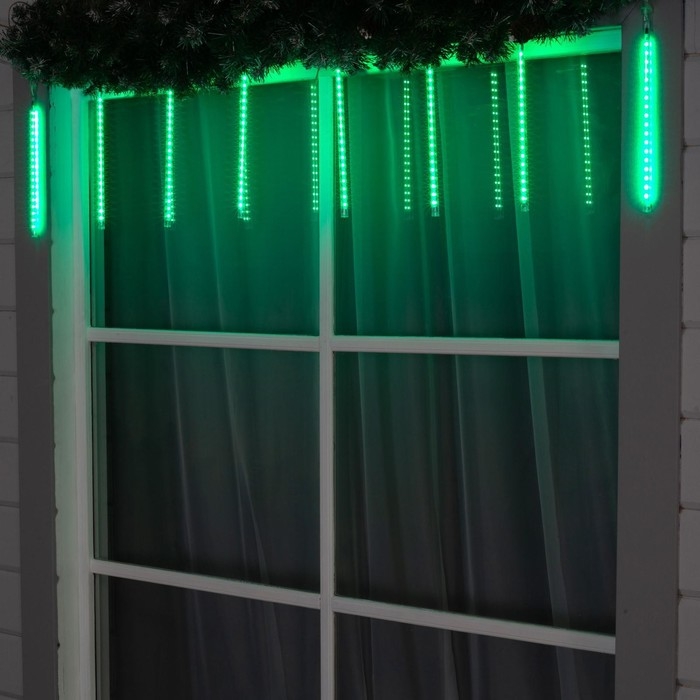 Гирлянда «Сосульки» 2.5 × 0.3 м, IP65, прозрачная нить, 192 LED, свечение зелёное с эффектом стекания, 12 В
