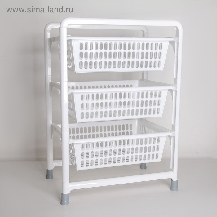 Этажерка напольная 3-х секционная с выдвижными лотками, цвет белый Этажерка напольная 3-х секционная с выдвижными лотками, цвет белый