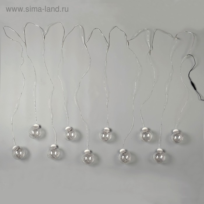 Гирлянда «Бахрома» 2.5 × 0.7 м роса с насадками «Шарики», IP20, серебристая нить, 150 LED, свечение тёплое белое, 12 В